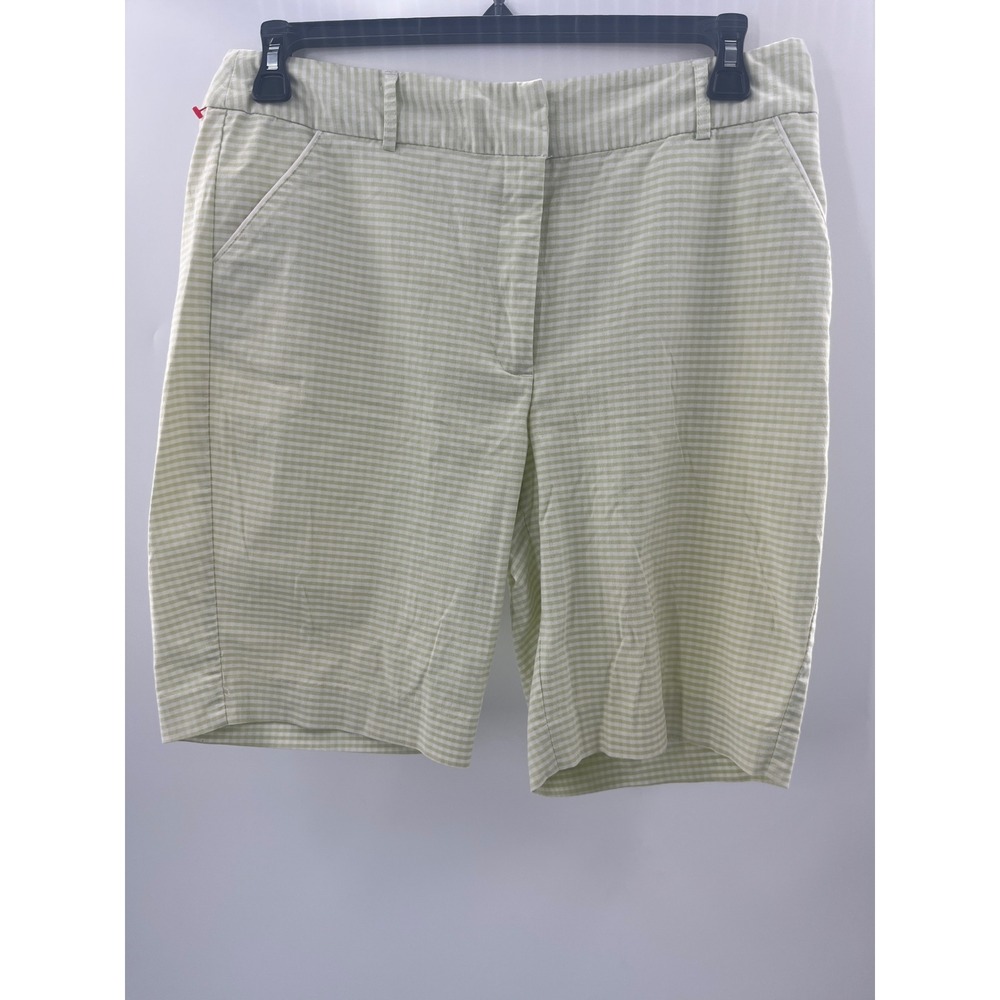 Tehama Nancy Haley Green Gingham Bermuda Shorts Womens Size 12 Cotton Blend Golf